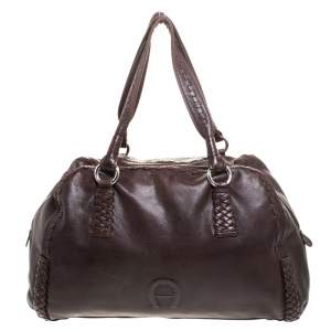 Pre Owned Aigner Brown Woven Leather Satchel 