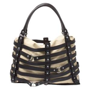 Pre Owned Aigner Brown/Beige Canvas and Leather Cage Tote