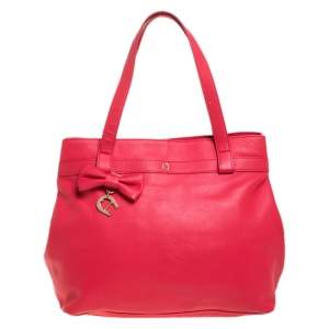 Aigner Rose Red Leather Bow Tote