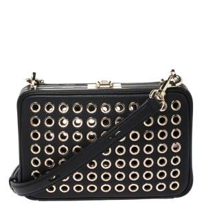 Pre Owned Aigner Black Leather Eyelet Shoulder Bag