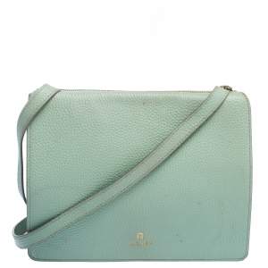 Pre Owned Aigner Light Green Leather Flap Crossbody Bag