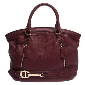 Pre Owned Aigner Burgundy Leather Double Zipped Satchel 