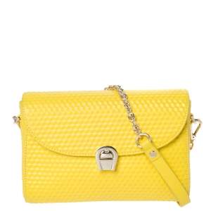Pre Owned Aigner Yellow Embossed Leather Genoveva Crossbody Bag