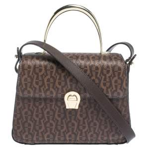 Pre Owned Aigner Brown Signature Coated Canvas Genoveva Top Handle Bag