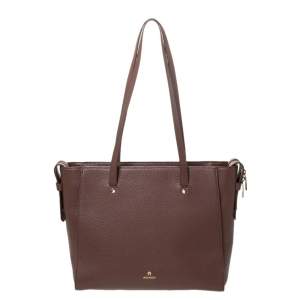 Pre Owned Aigner Brown Leather Top Zip Tote