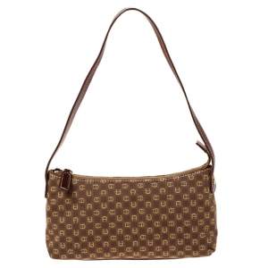 Pre Owned Aigner Brown Signature Canvas and Leather Baguette Bag