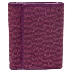 Pre Owned Aigner Magenta Canvas and Leather Trifold Wallet
