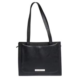 Pre Owned Aigner Black Matt Leather Logo Plaque Zip Tote