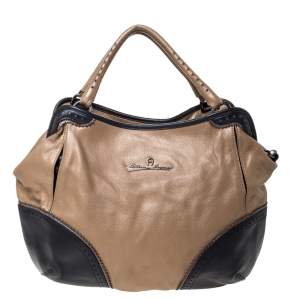 Pre Owned Aigner Beige/Black Leather Hobo