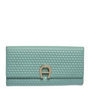 Aigner Mint Green Embossed Leather Genoveva Continental Wallet