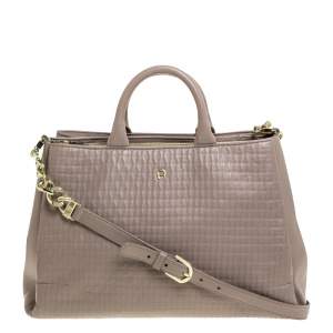 Pre Owned Aigner Grey Leather Middle Zip Tote