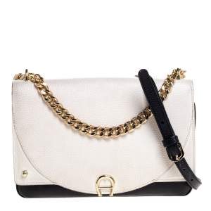 Pre Owned Aigner Black/White Leather Diaodara Shoulder Bag