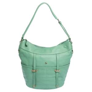 Pre Owned Aigner Green Leather Front Pocket Hobo
