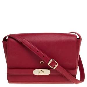 Pre Owned Aigner Red Leather Shoulder Bag
