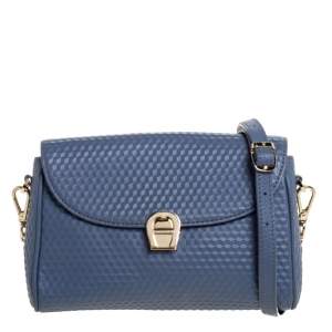 Pre Owned Aigner Blue Embossed Leather Genoveva Crossbody Bag