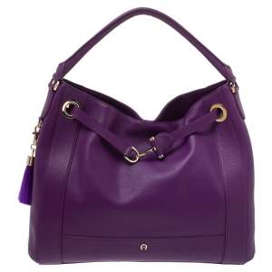 Pre Owned Aigner Purple Leather Cavallina Hobo