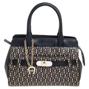 Pre Owned Aigner Black/White Coated Canvas and Leather Turn Lock Satchel