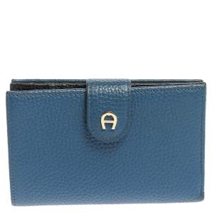 Pre Owned Aigner Blue Leather Diadora Compact Wallet