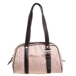 Pre Owned Aigner Brown Nylon and Leather Trim Signature Print Travel Collection Mini Satchel