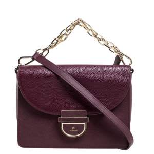 Pre Owned Aigner Burgundy Leather Flap Shoulder Bag
