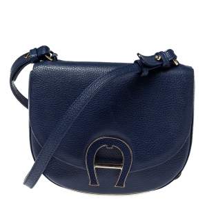 Pre Owned Aigner Blue Grained Leather Mini Pina Crossbody Bag
