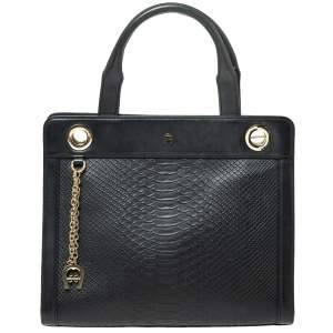 Pre Owned Aigner Black Python Embossed Leather Cavallina Top Handle Bag