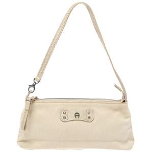 Pre Owned Aigner Vanilla  Croc Embossed Leather Baguette Shoulder Bag