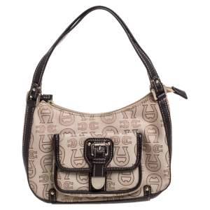 Pre Owned Aigner Monogram Canvas And Leather Front Pocket Baguette Shoulder Bag