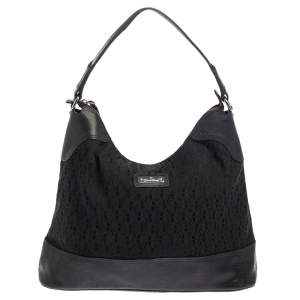 Aigner Black Signature Canvas and Lizard Embossed Leather Hobo