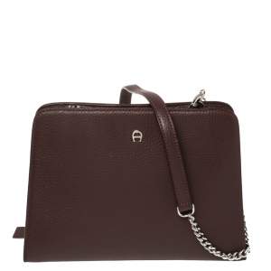 Pre Owned Aigner Burgundy Grained Leather Chain Shoulder Bag