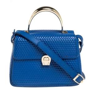 Pre Owned Aigner Blue Embossed Leather Genoveva Top Handle Bag