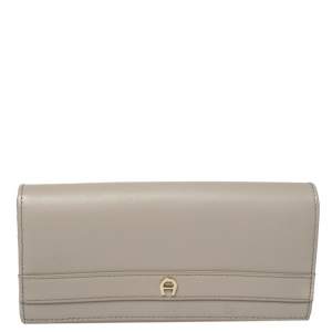 Aigner Grey Leather Flap Continental Wallet