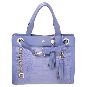 Pre Owned Aigner Lavender Crocodile Embossed Leather Limited Edition Cavallina Tote