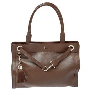Pre Owned Aigner Brown Leather Cavallina Tote