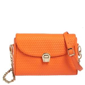 Pre Owned Aigner Orange Leather Genoveva Pochette Crossbody Bag