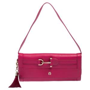 Pre Owned Aigner Pink Leather Cavallina Flap Clutch Bag