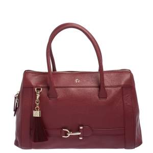 Pre Owned Aigner Burgundy Leather Cavallina Zip Satchel