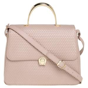 Pre Owned Aigner Nude Pink Embossed Leather Genoveva M Top Handle Bag 