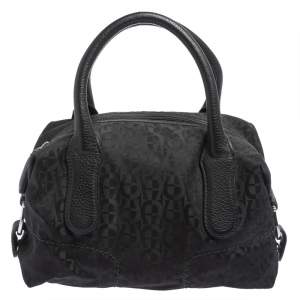 Pre Owned Aigner Black Signature Nylon and Leather Satchel