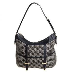 Pre Owned Aigner Black Signature Canvas and Leather Pocket Hobo