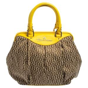 Pre Owned Aigner Beige/Yellow Leather and Canvas Satchel