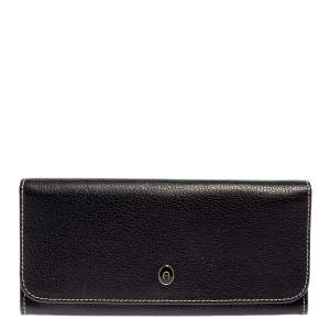 Pre Owned Aigner Black Leather Flap Continental Wallet
