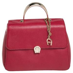 Pre Owned Aigner Red Leather Genevova M Top Handle Bag