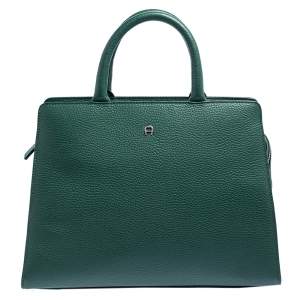 Pre Owned Aigner Green Grained Leather Cybill Tote