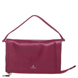 Pre Owned Aigner Fuchsia Leather Fold Over Clutch Bag