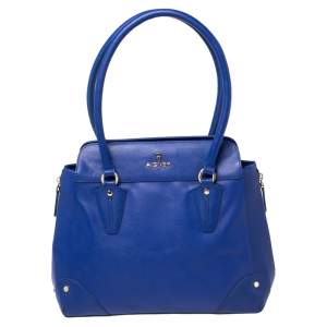 Pre Owned Aigner Blue Leather Side Zip Satchel