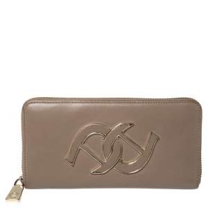 Pre Owned Aigner Clay Brown Leather Zip Around Wallet