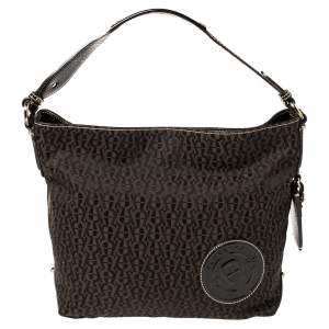 Pre Owned Aigner Brown Signature Canvas and Patent Leather 1965 Logo Hobo