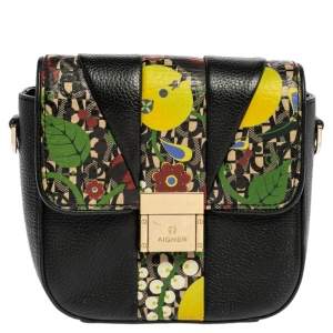 Pre Owned Aigner Black Leather and PVC Crossbody Bag