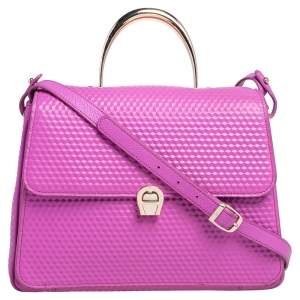 Pre Owned Aigner Pink Embossed Leather Genoveva M Top Handle Bag 